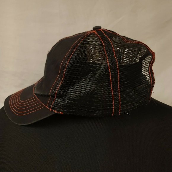 Jagermeister Logo Hat Black & Orange Off Center Trucker Style Mesh Snapback Cap - Picture 6 of 9